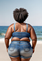 Une femme noire en surpoids à la plage