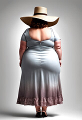 Femme en surpoids portant une robe dans un studio photo