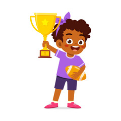 little kid holding trophy winning in sport