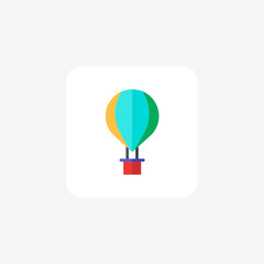 Hot air balloon, flight, sky, adventure flat color icon, pixel perfect icon