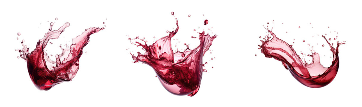 Set of Red wine splash against a transparent background. A realistic and visually striking photograph that captures the essence of a special occasion and fine wine.