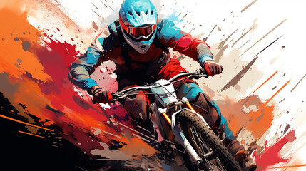 bike biker motorradfahrer speed helm ullustration cartoon comicstyle schnell verwischt - obrazy, fototapety, plakaty