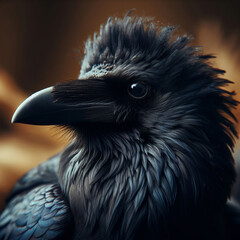 Black crow portrait in black