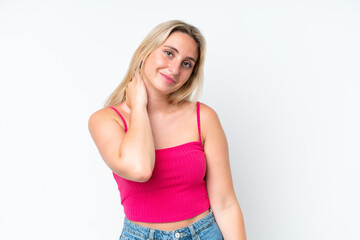 Fototapeta premium Young caucasian woman isolated on white background laughing