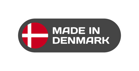 Made in Denmark national flag. Made in Denmark sticker for design. Made in isolated icon. Vector icon