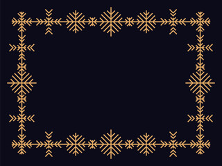 Fototapeta na wymiar Art deco style frame with snowflakes. Winter vintage linear border with snowflake in line art style. Christmas frame design a template for invitations, leaflets and greeting cards. Vector illustration