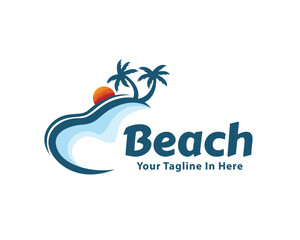 swimming pool beach view logo symbol design template illustration inspiration