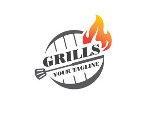 circle abstract grill fire cook Logo design vector template illustration inspiration