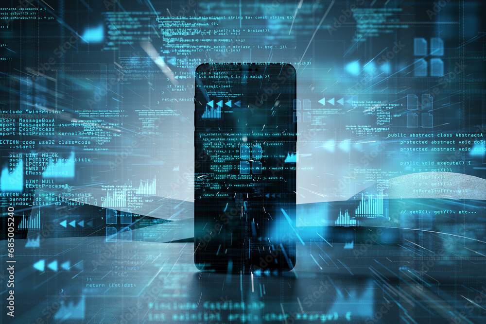 Poster Smartphone with coding and financial data projection