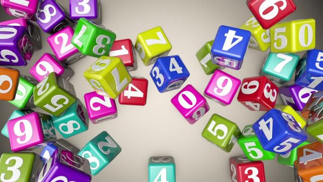 Numerology (secret knowledge of numbers). Multi-colored cubes with numbers. Mathematical background. 3D animation. Intro template for captions, title or text. Quick Time, h264, 16-bit color.