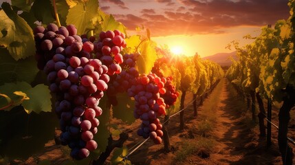 ry grape wine drink vineyard sunset harvest illustration vine red, summer nature, fruit suntaste ry grape wine drink vineyard sunset harvest - obrazy, fototapety, plakaty