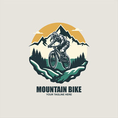Downhill Bike Rider Badge Mountain Bike Logo t-shirt Brooklyn bicycle motocross freestyle - obrazy, fototapety, plakaty