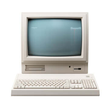 Old white computer monitor isolated on transparent background