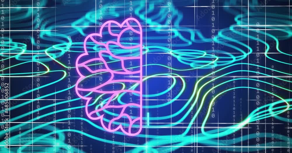 Poster Animation of ai data processing over blue glowing lines on dark background