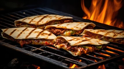 Foto op Canvas quesadillas meat mexican food chorizo illustration beef pork, chicken carnitas, tacos burritos quesadillas meat mexican food chorizo © vectorwin
