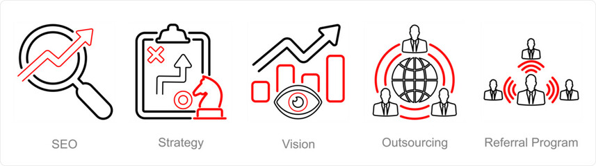 A set of 5 Increase Sale icons as seo, strategy, vision