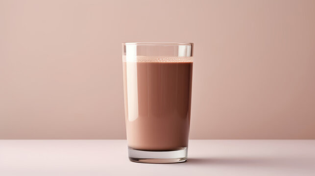 Glass of chocolate milk on clean surface