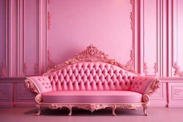 minimalist pink living room with pink sofa