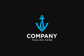 letter A with anchor monogram logo design for marine nautical business