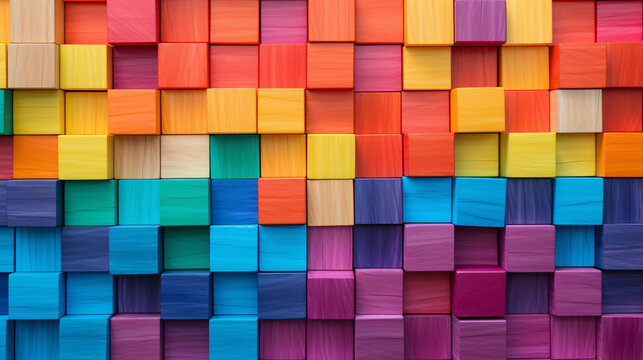 Colorful Wooden blocks background in a dynamic and vibrant composition. Ai generated