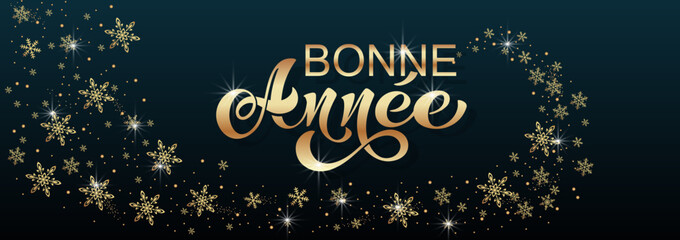 Bonee Annee and Joyeux noel. Merry Christmas card template with greetings in French.
