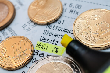 Kaufbeleg, Mehrwertsteuer 7% und Mehrwertsteuersenkung 