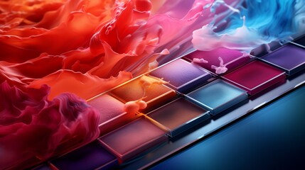 An ultra HD 8K image of a makeup palette featuring a mesmerizing gradient of eyeshadows, complemented by exquisite blushes and a range of lip colors, each shade meticulously detailed.