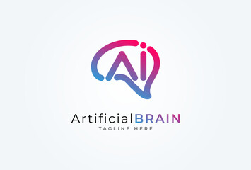 Brain Logo, brain with letter AI combination logo with line style, flat design logo template, vector illustration