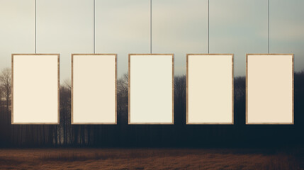 Generative AI, set of five posters mock up, blank minimalistic background, artwork template