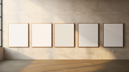 Generative AI, set of five posters mock up, blank minimalistic background, artwork template