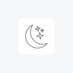 Crescent Moon ,Waxing crescent, Lunar phase,  thin line icon, grey outline icon, pixel perfect icon