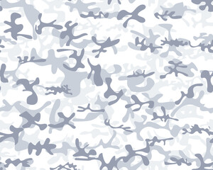 Obraz premium Repeat Gray Texture. Hunter Abstract Camoflage. Dirty Camo Print. Army White Canvas. Woodland Camo Paint. Military Vector Background. Snow Fabric Pattern. Winter Camouflage. Gray Seamless Brush.