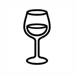 Wine glass vector black and white icon. Alcohol in a glass. Outline illustration for the design of bars, restaurants, shops.