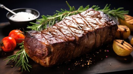 delicious piece of steak with potatoes - studio closeup
