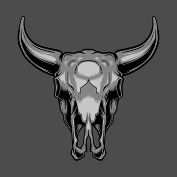 bull skull head skeleton. Cowboy Native American illustration and tshirt design