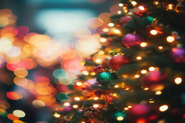 christmas tree lights with bokeh background