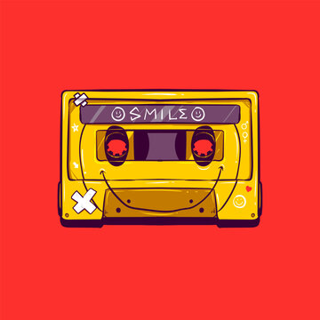 Colorful cassette tape doodle illustration