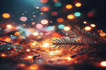 christmas tree with colorful bokeh lights