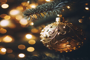 christmas tree ornament wıth bokeh lıghts background