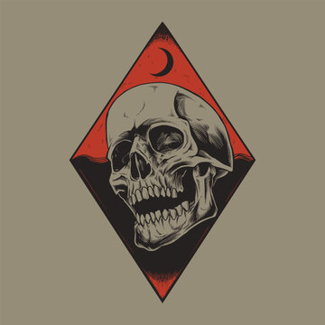 Detailed Human Skull Vector Illustration and tshirt design