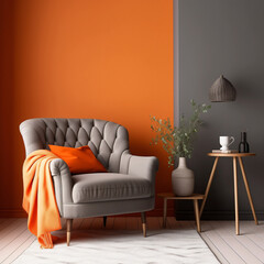 Gray armchair in orange living room
