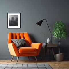 Gray armchair in orange living room