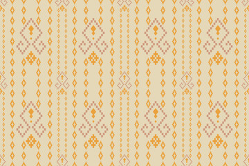 Yellow vintages cross stitch traditional ethnic pattern paisley flower Ikat background abstract Aztec African Indonesian Indian seamless pattern for fabric print cloth dress carpet curtains and sarong - obrazy, fototapety, plakaty
