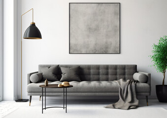 Gray sofa in white living room