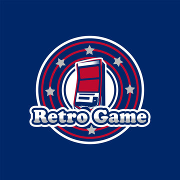 Arcade game machine. Vintage retro 80s console logo illustration