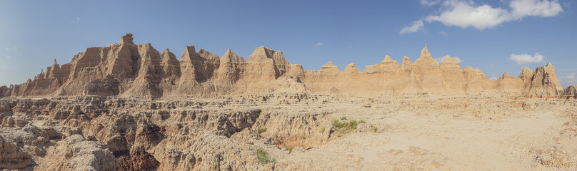 Panorama of the landscape around the Door Trail in the Badlands National Park