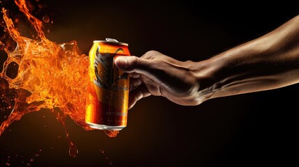 liquid can energy drink product illustration brand action, water closeup, editorial fresh liquid...