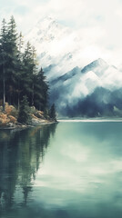 Illustration of A crystal-clear mountain lake