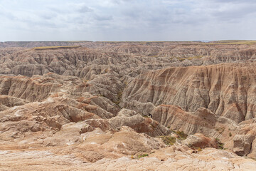 Colorful and eroded canyons at Burns Basin Overlook in the Badlands National Park