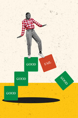 Collage design image of funny girl diligent working good job or fails when studying to increase her...
